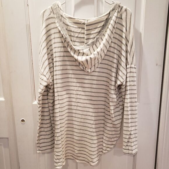 Lulus Act Casual White and Grey Striped Hoodie - Picture 6 of 6